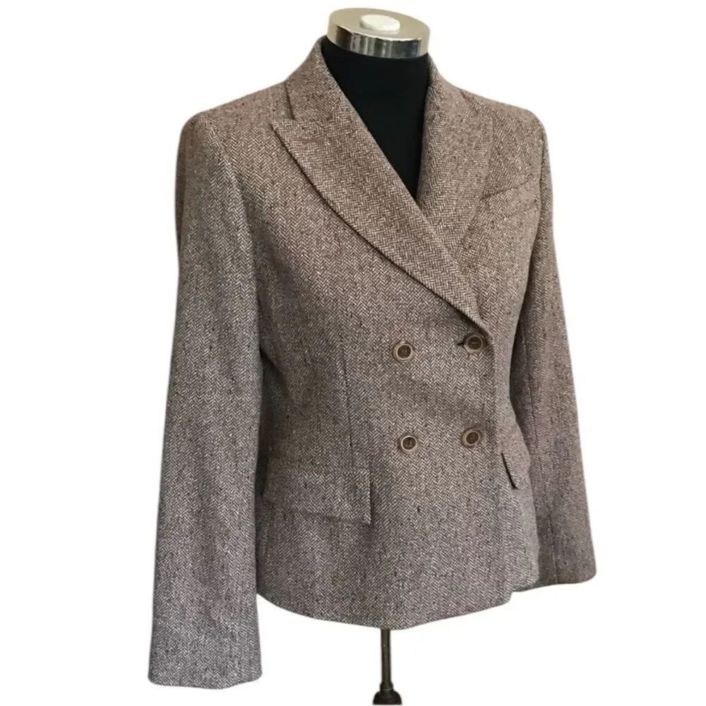 ✨Talbots Wool Brown Herringbone Button-Front Sz 10 Blazer Jacket✨